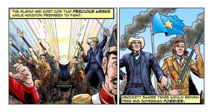 NARRATOR: The Alamo had cost Cos two precious weeks while Houston prepared to fight. Crockett swore Texas would remain free and sovereign forever.